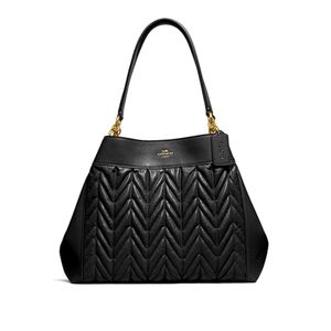 COACH Lexy Shoulder Bag Black Gold tone accents quilted leather lots of storage